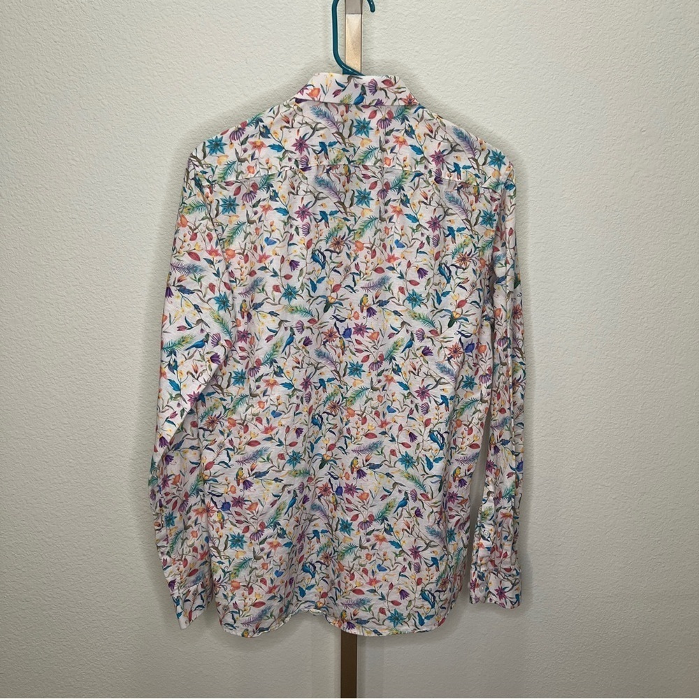 Allen Solly Button Down Linen Cotton Multi Color floral & Bird 39 - Picture 8 of 8